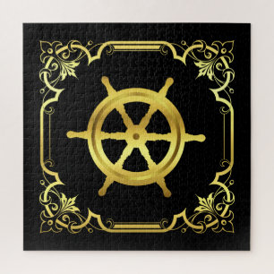 Silhouette/Gold/Schwarz/Schwarz des Schiffes Puzzle