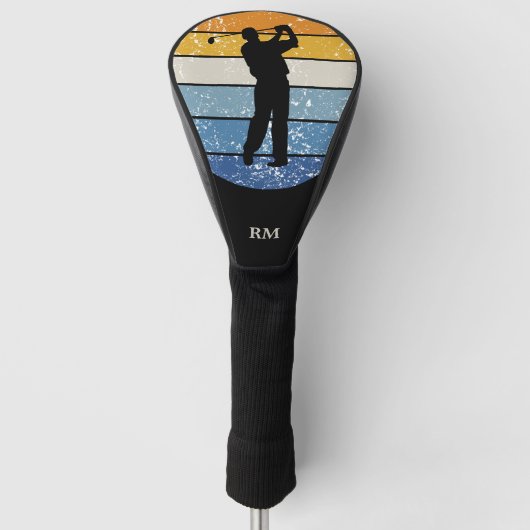 Silhouette Golfer auf Retrostreifen Golf Headcover (Vorderseite)