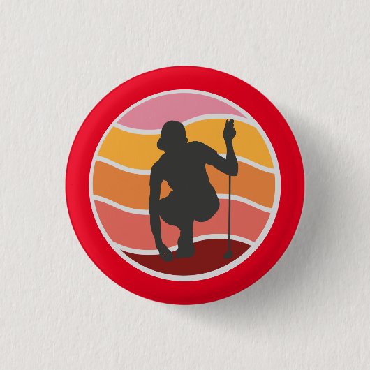 Silhouette Golfer Lady Golfen auf rotem Hintergrun Button (Vorderseite)