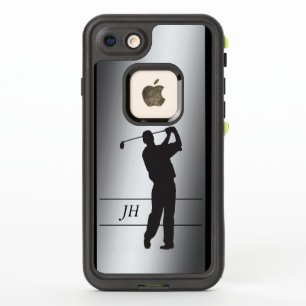 Silhouette-Golfspieler-Monogramm auf Silber