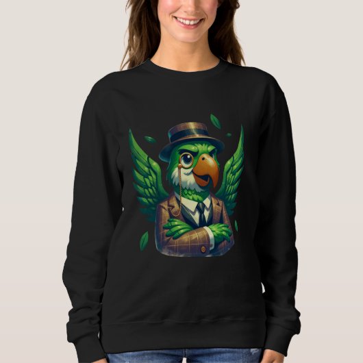 Silhouette Green Parrot Cartoon Illustration Graph Sweatshirt (Vorderseite)