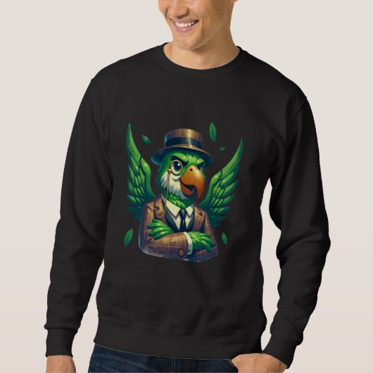 Silhouette Green Parrot Cartoon Illustration Graph Sweatshirt (Vorderseite)