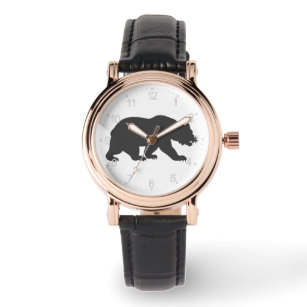Silhouette Grizzlybisch Bär-Auswählen der Hintergr Armbanduhr