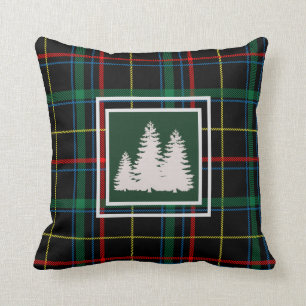 Silhouette "Grüner Tartan Karierter Pine Tree" Kissen