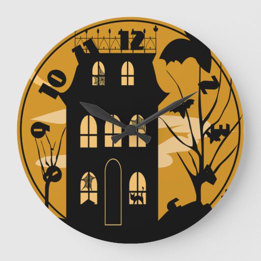 Silhouette Halloween House Clock Große Wanduhr (Vorderseite)