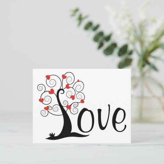 Silhouette Herz LIEBE Tree Postkarte (Stehend Vorderseite)