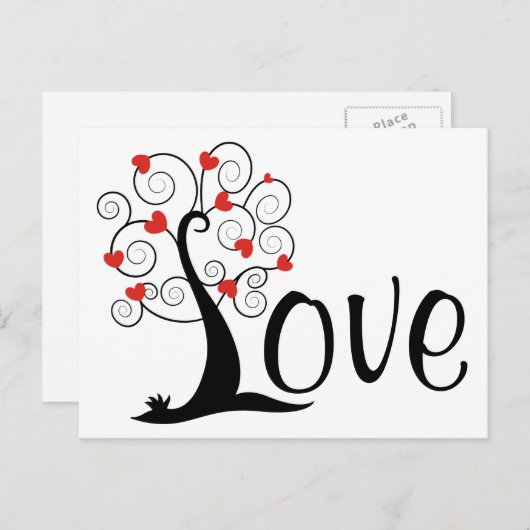 Silhouette Herz LIEBE Tree Postkarte (Vorne/Hinten)