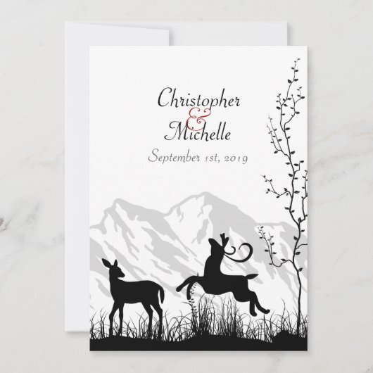 Silhouette Hirsch und Gebirge Einladung Hochzeit (Vorderseite)
