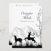 Silhouette Hirsch und Gebirge Einladung Hochzeit (Vorne/Hinten)