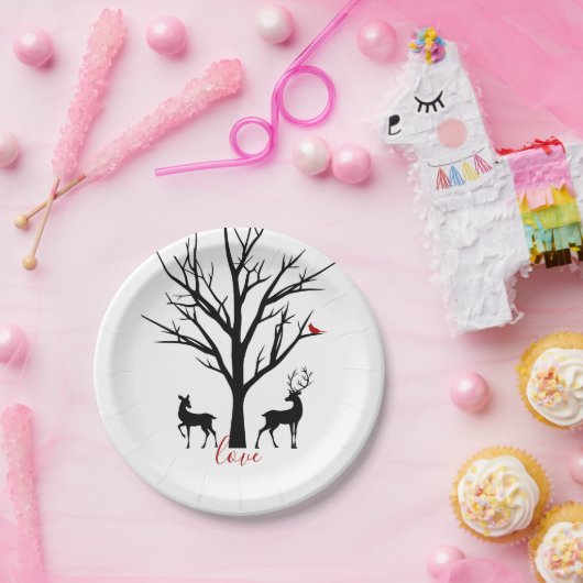 Silhouette Hirschkuh in der Liebe Winter Pappteller (Party)