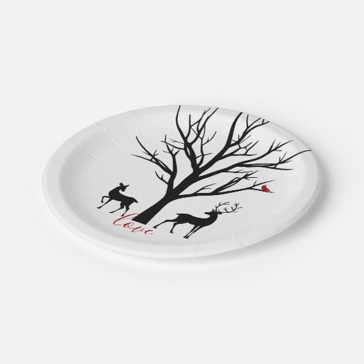 Silhouette Hirschkuh in der Liebe Winter Pappteller (Schrägansicht)