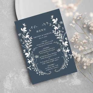 Silhouette-Hochzeit der Marine-Wildblume Menükarte