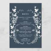 Silhouette-Hochzeit der Marine-Wildblume Menükarte (Vorderseite)