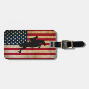 Silhouette Horse Jumping Patriotic USA Flag Gepäckanhänger