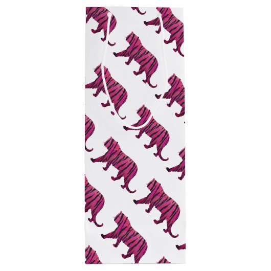 Silhouette Hot Pink und Black Tiger Geschenktüte Für Weinflaschen (Rückseite)