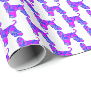 Silhouette Hunde aus Afghanistan - Rosa und Blau-W Geschenkpapier