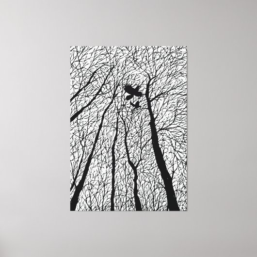 Silhouette in den Winterbäumen Leinwanddruck (Vorderseite)