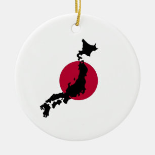 Silhouette Japans über der Nationalflagge der aufg Keramik Ornament