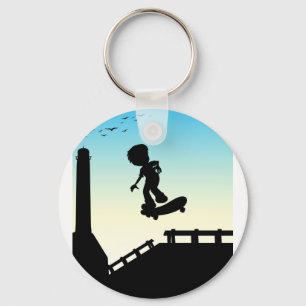 Silhouette Junge Skateboarden auf der Straße Schlüsselanhänger