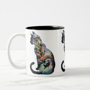 Silhouette Katzenmalerei in Italien Zweifarbige Tasse