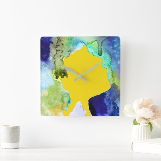 Silhouette Kunst abstrakte Aquarell Quadratische Wanduhr (Zuhause)