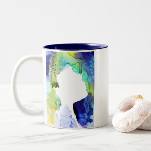 Silhouette Kunst abstrakte Aquarell Zweifarbige Tasse (Mit Donut)