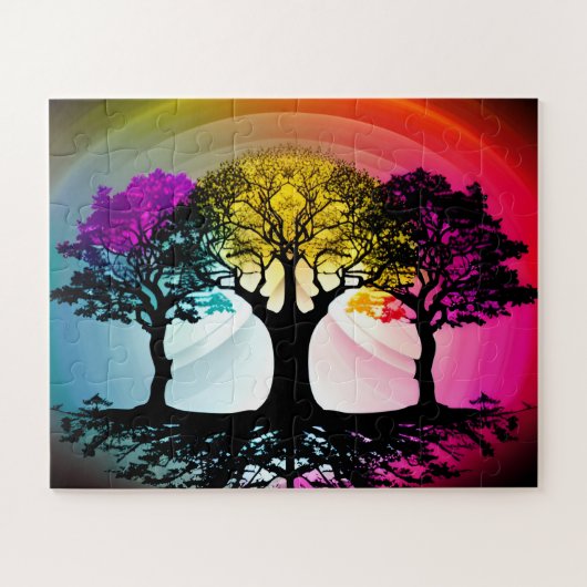Silhouette Kunst - mehrfarbiger Wald für Kinder Puzzle (Horizontal)