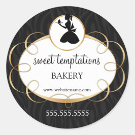 Silhouette Lady and Cupcake Bakery Packaging Runder Aufkleber