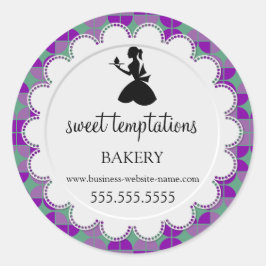 Silhouette Lady and Cupcake Bakery Packaging Runder Aufkleber
