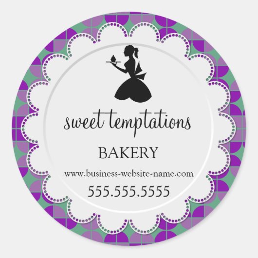 Silhouette Lady and Cupcake Bakery Packaging Runder Aufkleber (Vorderseite)
