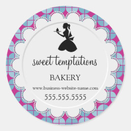 Silhouette Lady and Cupcake Bakery Packaging Runder Aufkleber