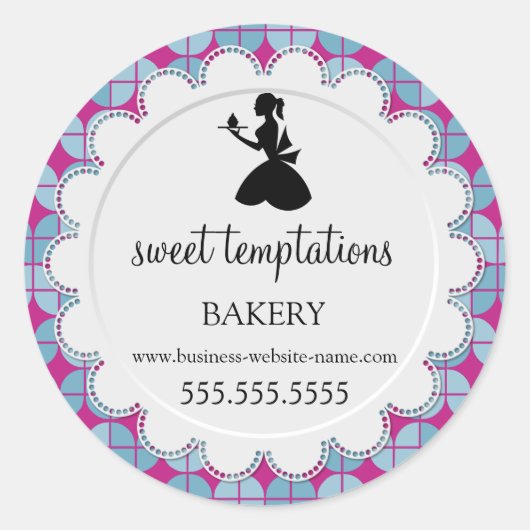 Silhouette Lady and Cupcake Bakery Packaging Runder Aufkleber (Vorderseite)