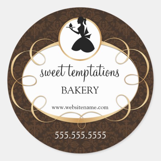 Silhouette Lady and Cupcake Bakery Packaging Runder Aufkleber (Vorderseite)