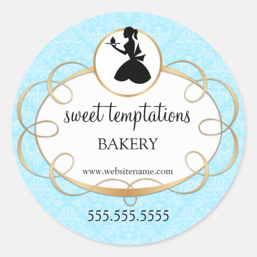 Silhouette Lady and Cupcake Bakery Packaging Runder Aufkleber (Vorderseite)
