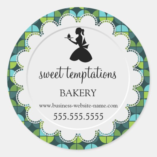 Silhouette Lady and Cupcake Bakery Packaging Runder Aufkleber (Vorderseite)
