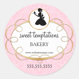 Silhouette Lady and Cupcake Bakery Packaging Runder Aufkleber