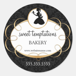 Silhouette Lady and Cupcake Bakery Packaging Runder Aufkleber