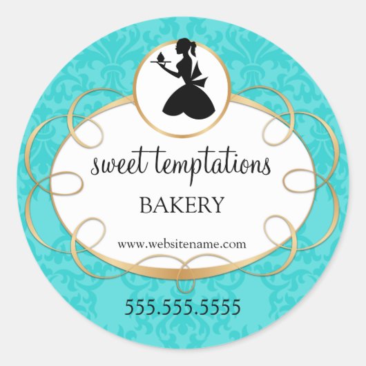 Silhouette Lady and Cupcake Bakery Packery Class Runder Aufkleber (Vorderseite)