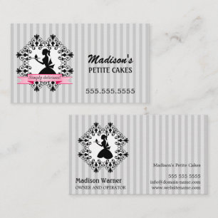 Silhouette Lady Cupcake Silber und Rosa Visitenkarte