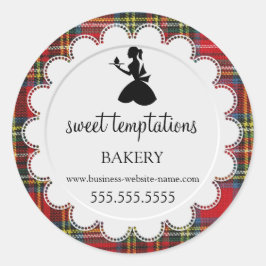 Silhouette Lady Cupcake Tartan Bäckerei Verpackung Runder Aufkleber