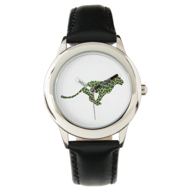 Silhouette Leopard Black und Green Armbanduhr (Vorderseite)
