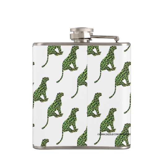 Silhouette Leopard Black und Green Flachmann (Rückseite)