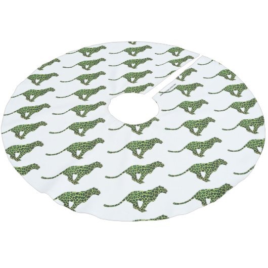 Silhouette Leopard Black und Green Polyester Weihnachtsbaumdecke (Schrägansicht)