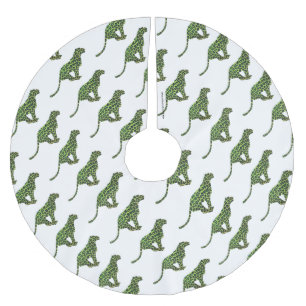 Silhouette Leopard Black und Green Polyester Weihnachtsbaumdecke