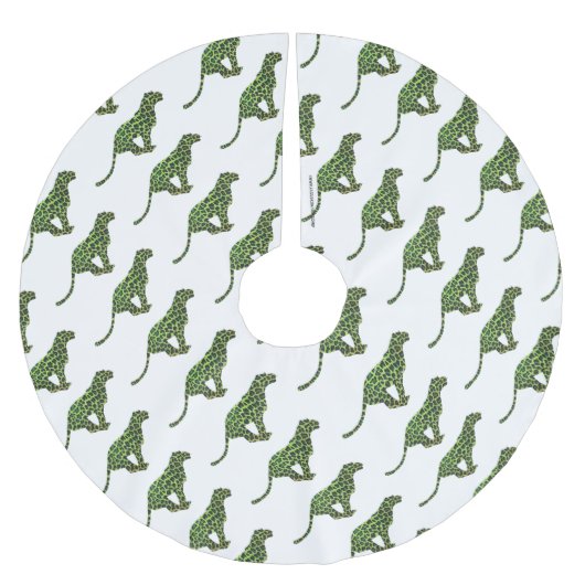Silhouette Leopard Black und Green Polyester Weihnachtsbaumdecke (Vorderseite)