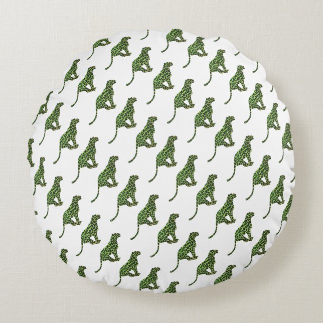 Silhouette Leopard Black und Green Rundes Kissen (Vorderseite)