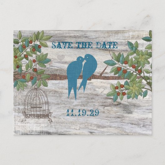 Silhouette Love Birds Bird Cage Tree Save the Date Ankündigungspostkarte (Vorderseite)