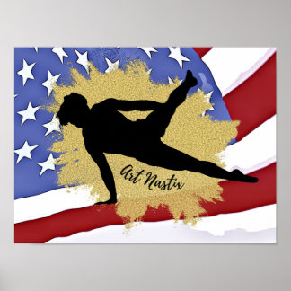 Silhouette Male Gymnast - Amerikanische Flagge Poster
