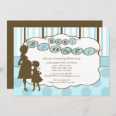 Silhouette Mama Baby Dusche Baby Boy Blue Brown Einladung (Vorne/Hinten)