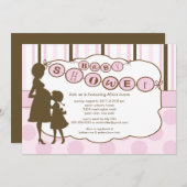 Silhouette Mama Baby Dusche Baby Girl Pink Einladung (Vorne/Hinten)